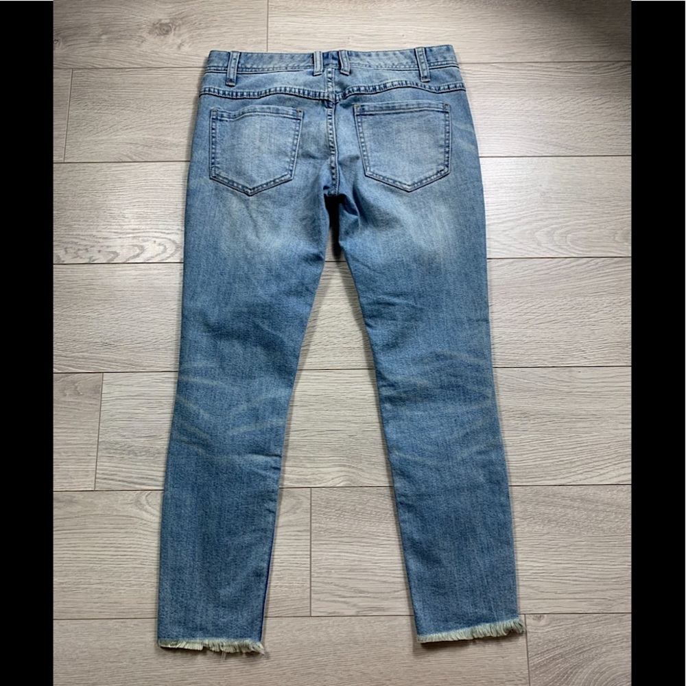 Free People Mid Rise Distressed Raw Hem Skinny Leg Jeans - Picture 3 of 12